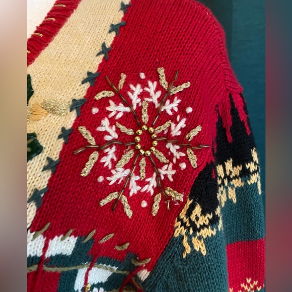 Vintage Christmas Patchwork Cardigan Heirloom Collectibles Ugly Sweater Sz S - Picture 3 of 12